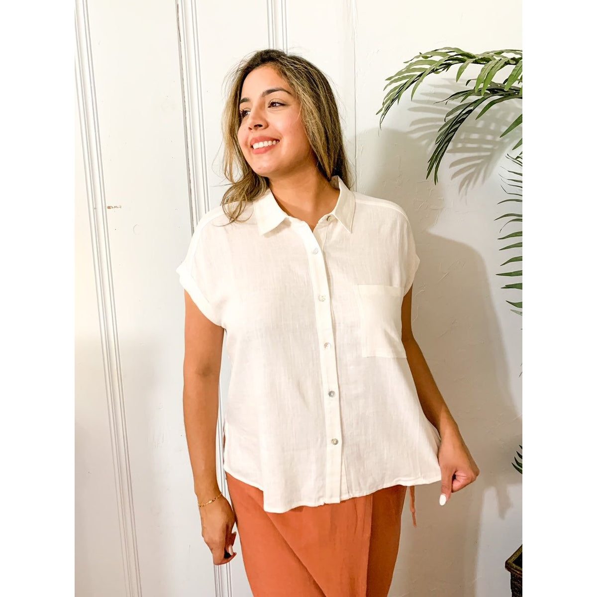 Classic Button Down Blouse- Ivory